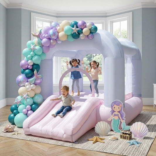 AIRFUNGO 8ft Pink White Bounce House with Slide | Party Castle