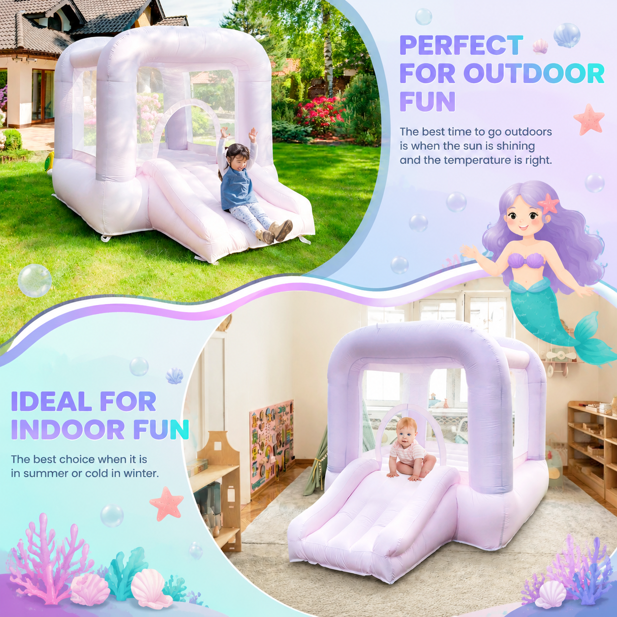 AIRFUNGO 8ft Pink White Bounce House with Slide | Party Castle