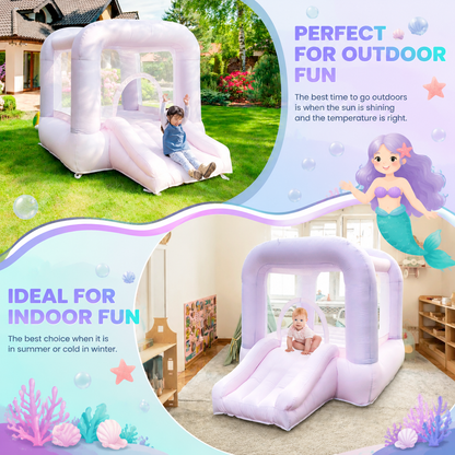 AIRFUNGO 8ft Pink White Bounce House with Slide | Party Castle
