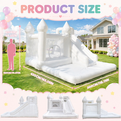 13.7 Ft  White Bounce House with Slide & Ball Pit | Castle Inflatable