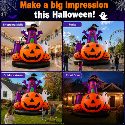 26 FT Giant Halloween Inflatable Pumpkin Combo (Light not Included) Decor with Witch, Ghosts, Bats, 680W Heavy Duty Blower, 480D Oxford Cloth for Lawn Yard Outdoor Party Lawn Decoration