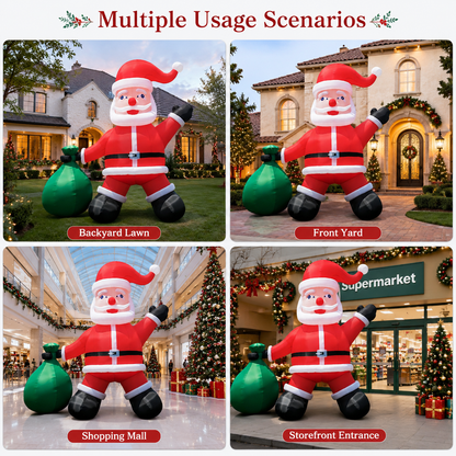 26FT/33FT Giant Inflatable Santa Claus with Green Gift Bag, Extra Large Outdoor Blow Up Christmas Santa Decoration with Blower for Yard, Lawn & Holiday Events