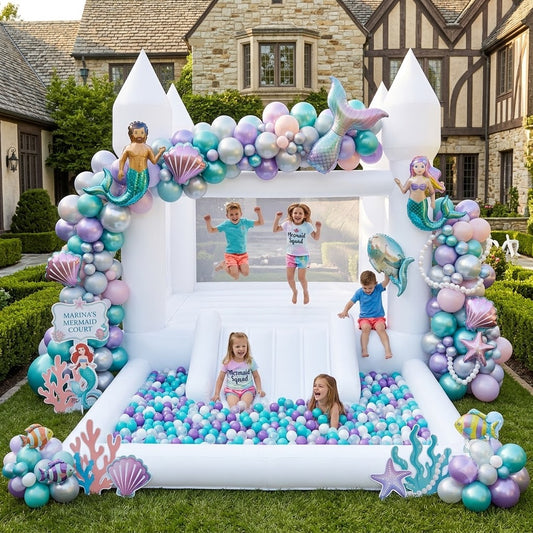 AIRFUNGO 13FT White Bounce House with Slide and Big Ball Pit | Party Castle