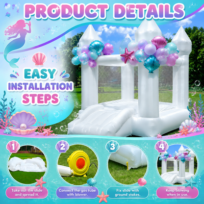 AIRFUNGO 6' x 9' White Bounce House with Slide | Mini Castle Inflatable