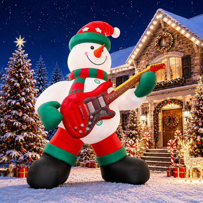 26FT Giant Inflatable Christmas Snowman with Guitar, Extra Large Outdoor Blow Up Guitar Player Snowman Decoration for Yard, Lawn, Garden & Holiday Party Display