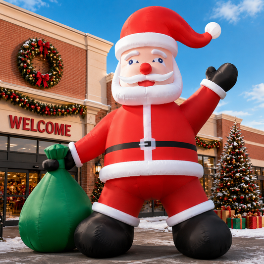 26FT/33FT Giant Inflatable Santa Claus with Green Gift Bag, Extra Large Outdoor Blow Up Christmas Santa Decoration with Blower for Yard, Lawn & Holiday Events