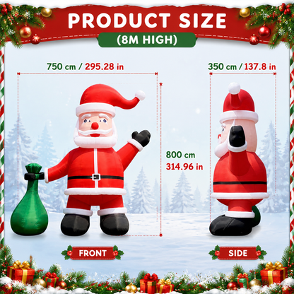 26FT/33FT Giant Inflatable Santa Claus with Green Gift Bag, Extra Large Outdoor Blow Up Christmas Santa Decoration with Blower for Yard, Lawn & Holiday Events