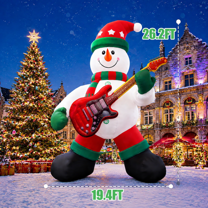 26FT Giant Inflatable Christmas Snowman with Guitar, Extra Large Outdoor Blow Up Guitar Player Snowman Decoration for Yard, Lawn, Garden & Holiday Party Display