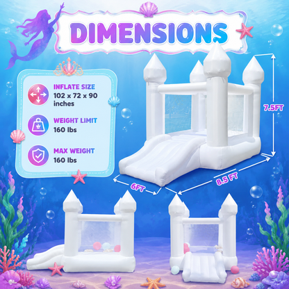 AIRFUNGO 6' x 9' White Bounce House with Slide | Mini Castle Inflatable