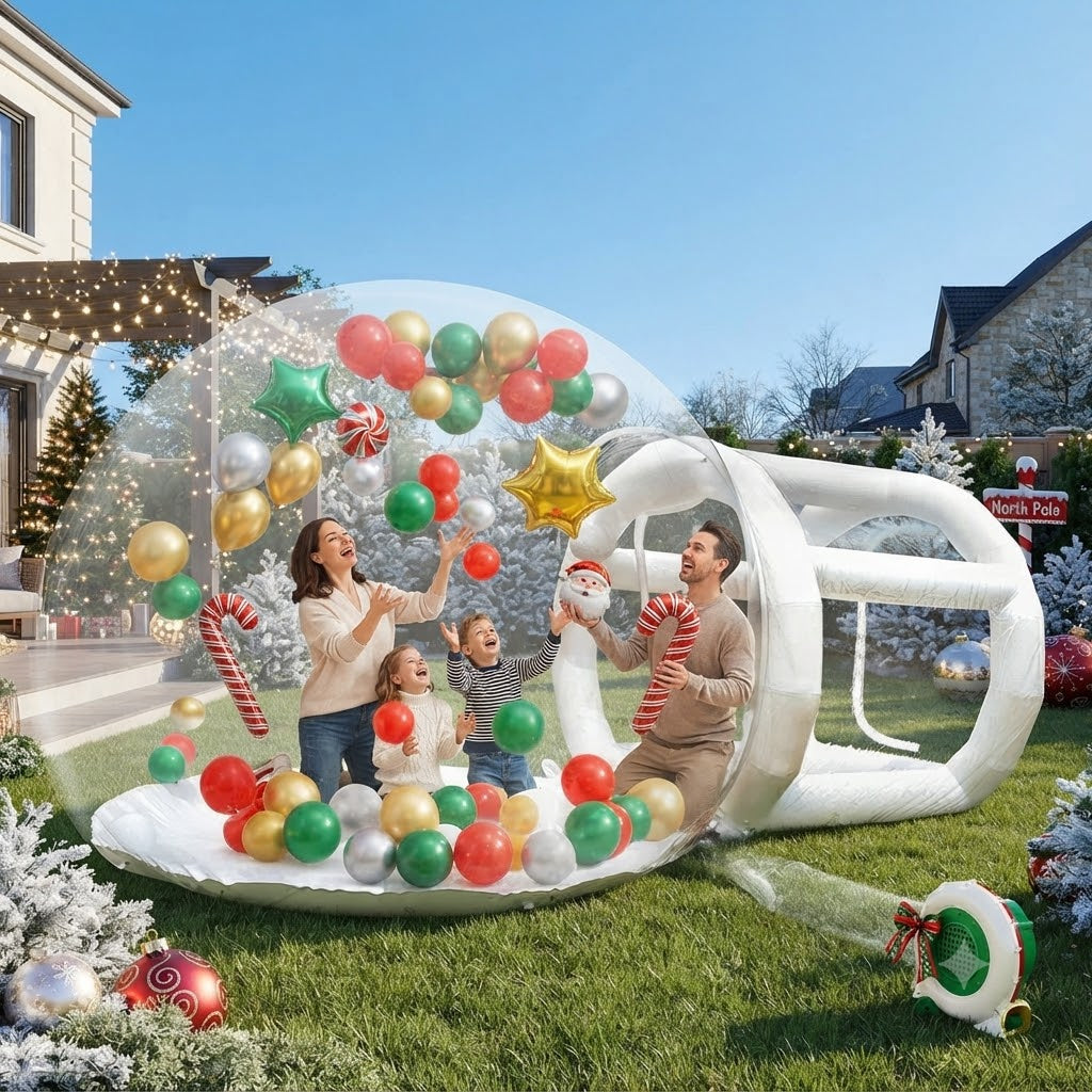 10FT Inflatable Bubble House with 6FT Tunnel, Clear Transparent Bubble Dome Tent with 550W Blower & 500W Air Pump for Christmas, Birthday Parties, Weddings & Outdoor Events