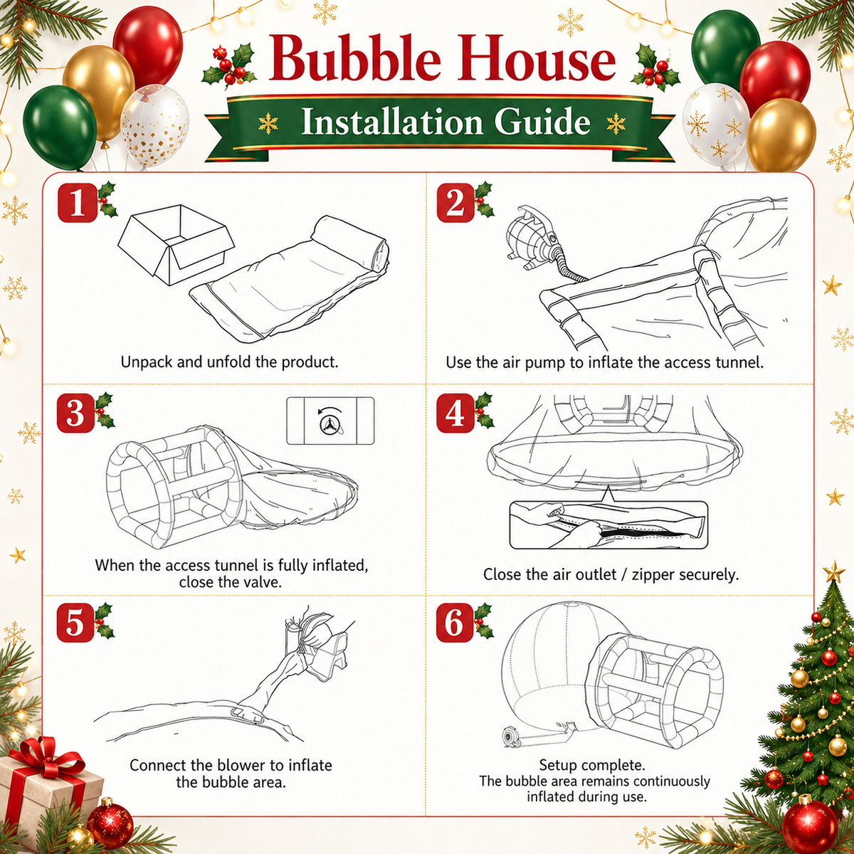 10FT Inflatable Bubble House with 6FT Tunnel, Clear Transparent Bubble Dome Tent with 550W Blower & 500W Air Pump for Christmas, Birthday Parties, Weddings & Outdoor Events