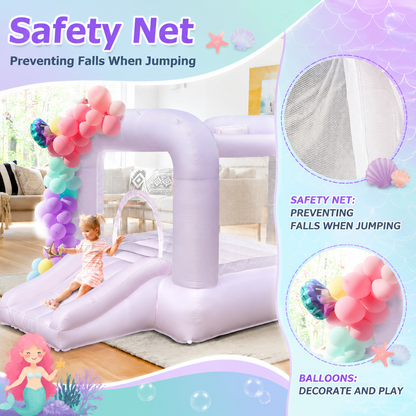 AIRFUNGO 8ft Pink White Bounce House with Slide | Party Castle