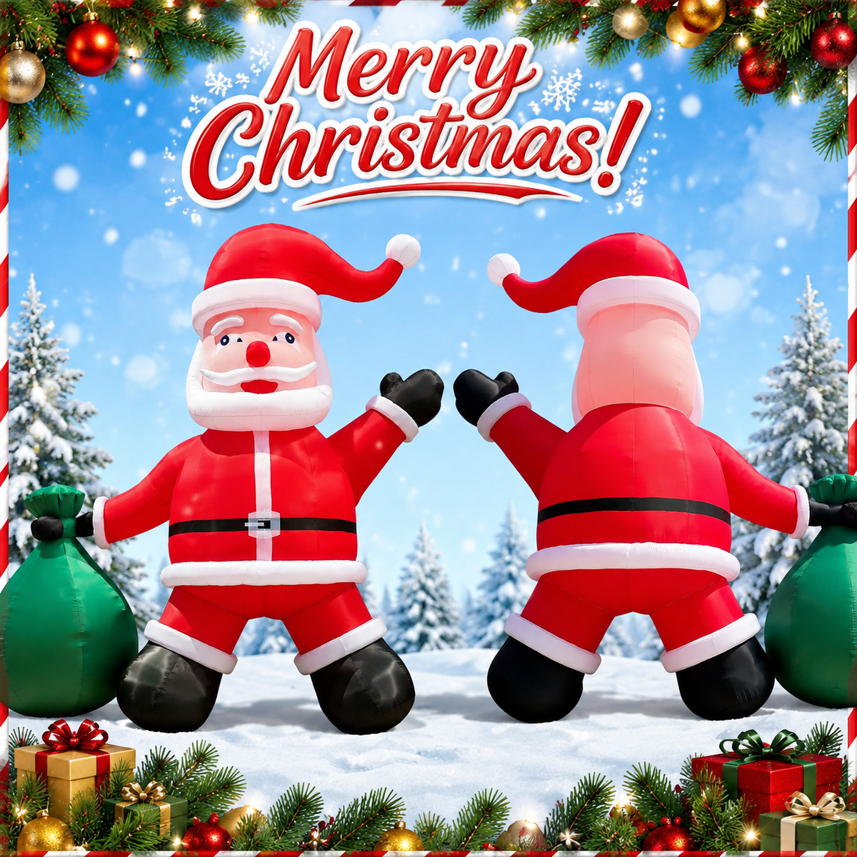 26FT/33FT Giant Inflatable Santa Claus with Green Gift Bag, Extra Large Outdoor Blow Up Christmas Santa Decoration with Blower for Yard, Lawn & Holiday Events