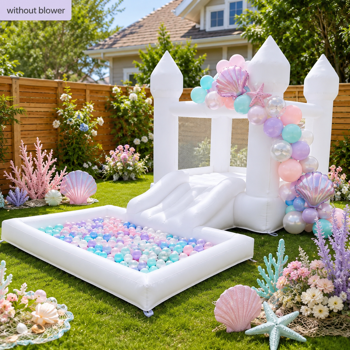 Airfungo 12ft White Bounce House with Slide & Ball Pit | Party Castle