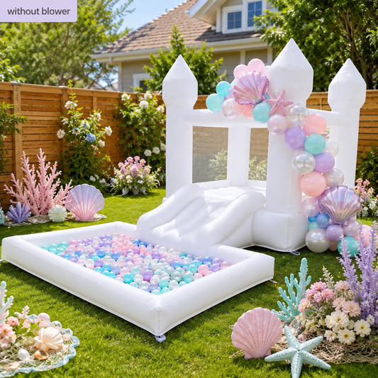 Airfungo 12ft White Bounce House with Slide & Ball Pit | Party Castle
