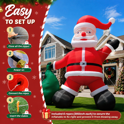 26FT/33FT Giant Inflatable Santa Claus with Green Gift Bag, Extra Large Outdoor Blow Up Christmas Santa Decoration with Blower for Yard, Lawn & Holiday Events