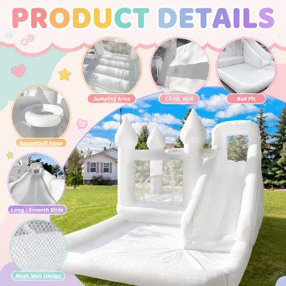 13.7 Ft  White Bounce House with Slide & Ball Pit | Castle Inflatable