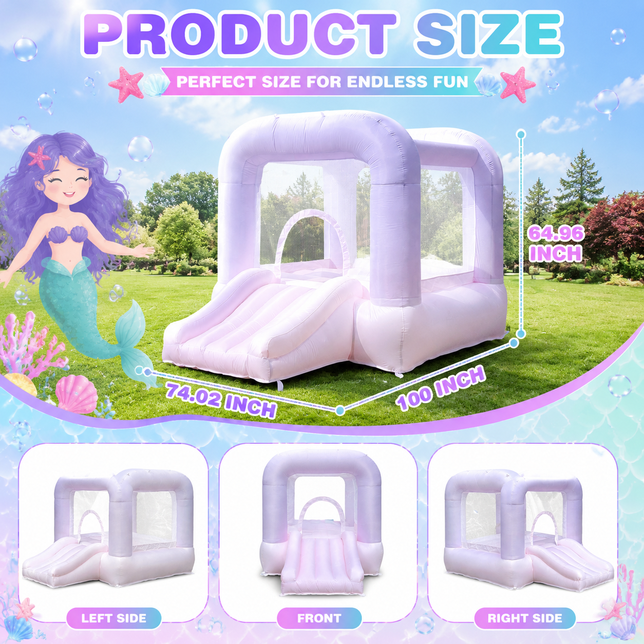 AIRFUNGO 8ft Pink White Bounce House with Slide | Party Castle