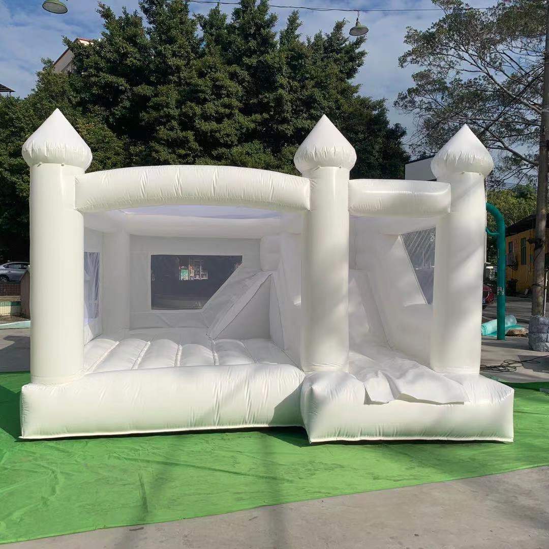 Inflatable White Bounce House With Slide