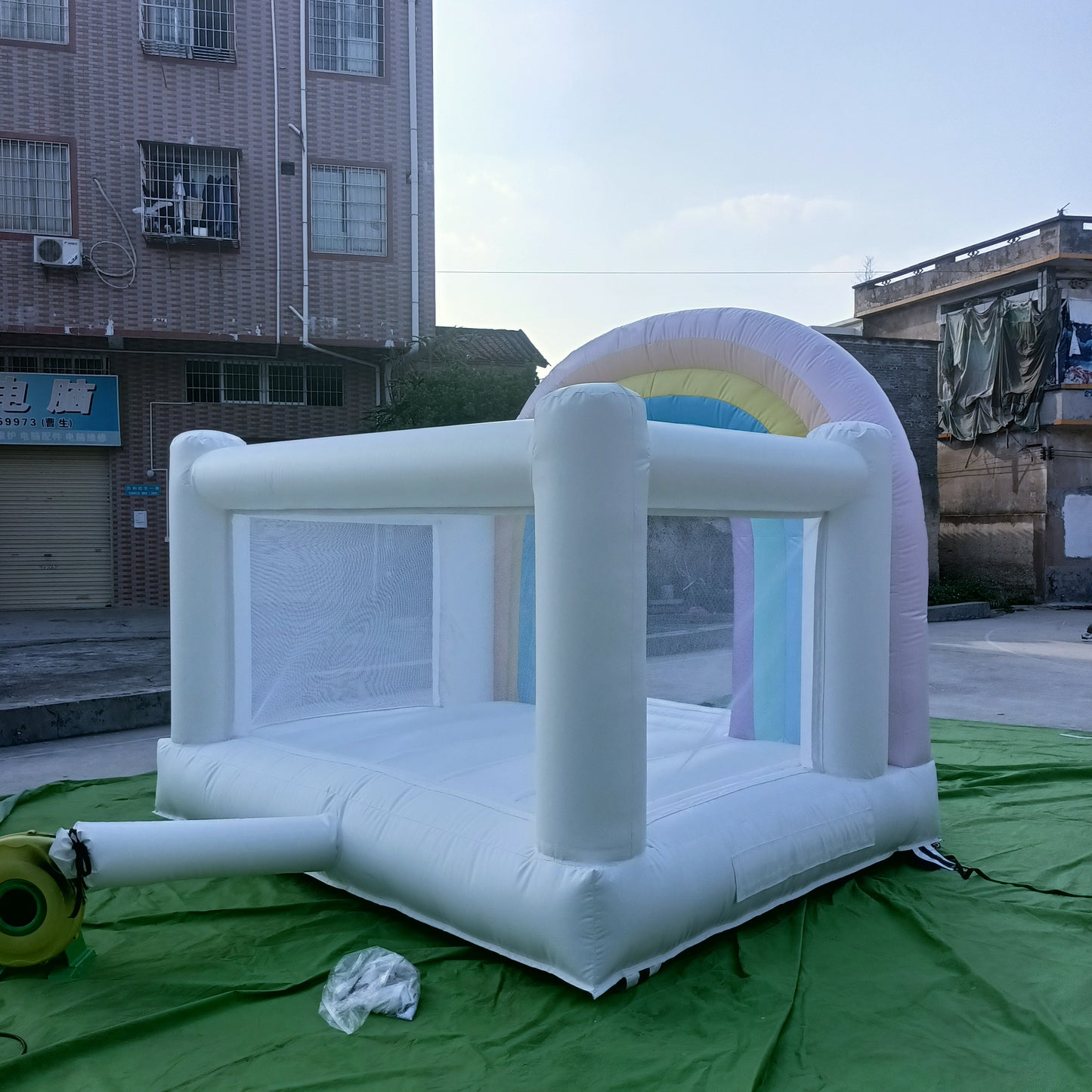 10x8ft rainbow bouncy castle inflatable white bounce house