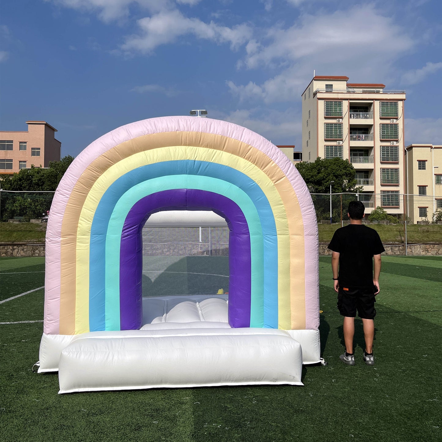 10x8ft rainbow bouncy castle inflatable white bounce house