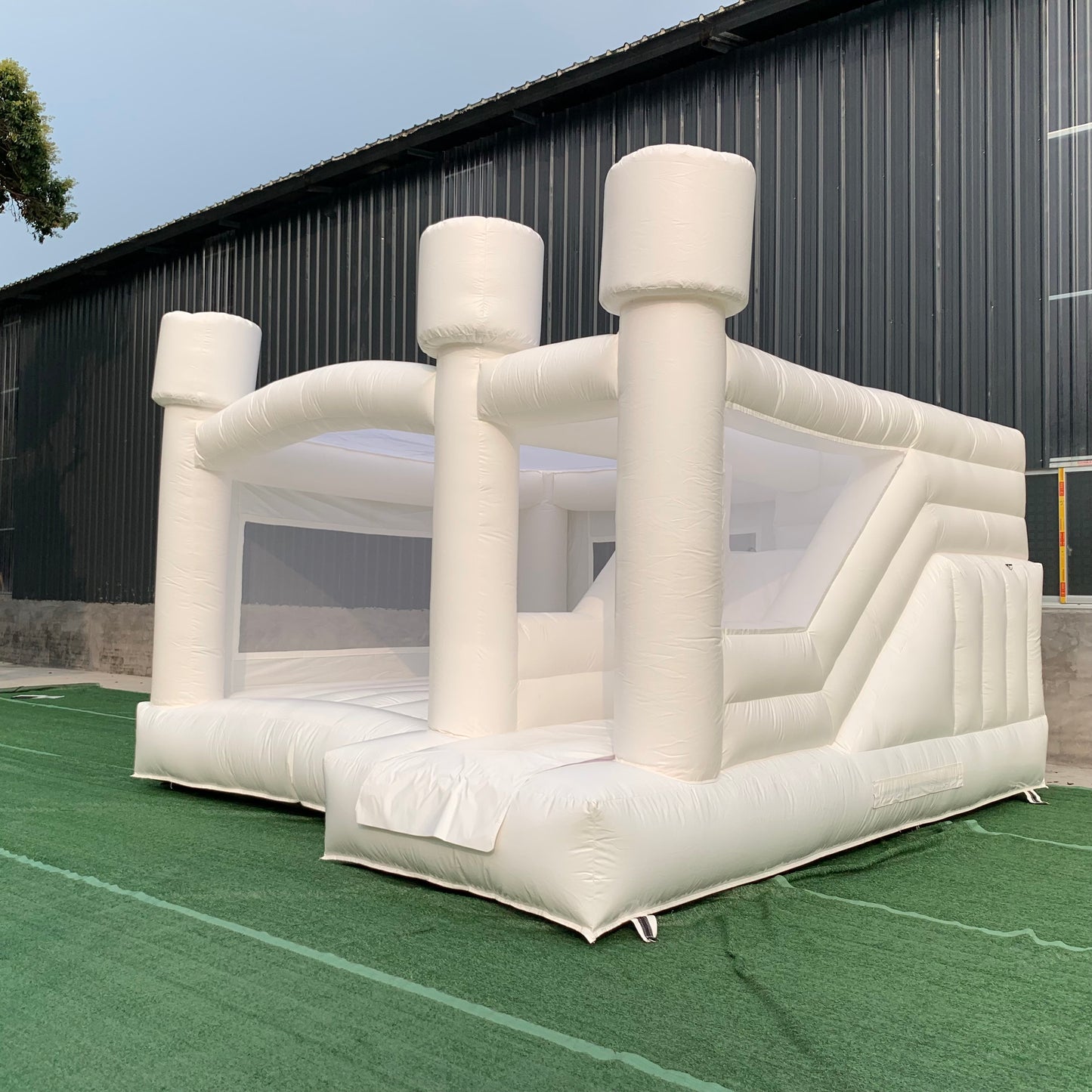 White Bounce House Flat Top With Slide